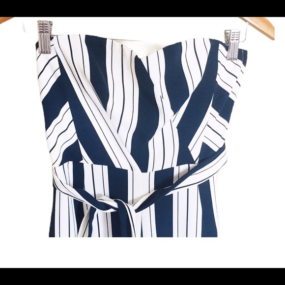 NWT H&M Strapless Striped Jumpsuit With Tie Belt & Pockets White/Navy Blue Sz 6 - Picture 9 of 12